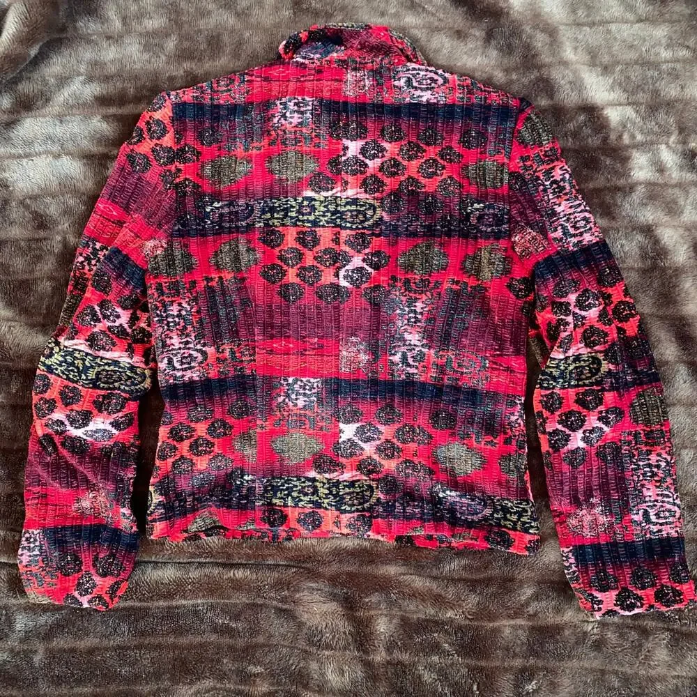 Forwear NY S‎ Deep Red/Magenta/Pink/Black Patterned Velour Short Waist Jacket
